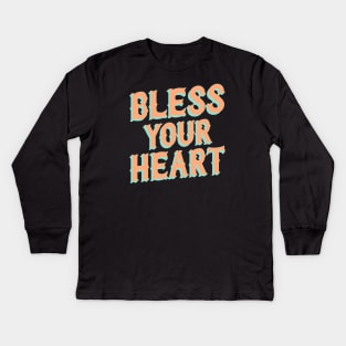 Southern Snark: Bless your heart (aqua turquoise and coral orange) Kids Long Sleeve T-Shirt